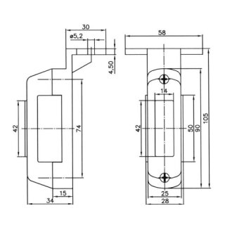 LED-Umrissleuchte mit Seitenmarkierungsleuchte rechts 12/24V  mit 90 Grad Befestigungswinkel   L/B/H  90 x 28 x 34  Lnge kplt mit Halter 105mm  Lochabstand 40mm